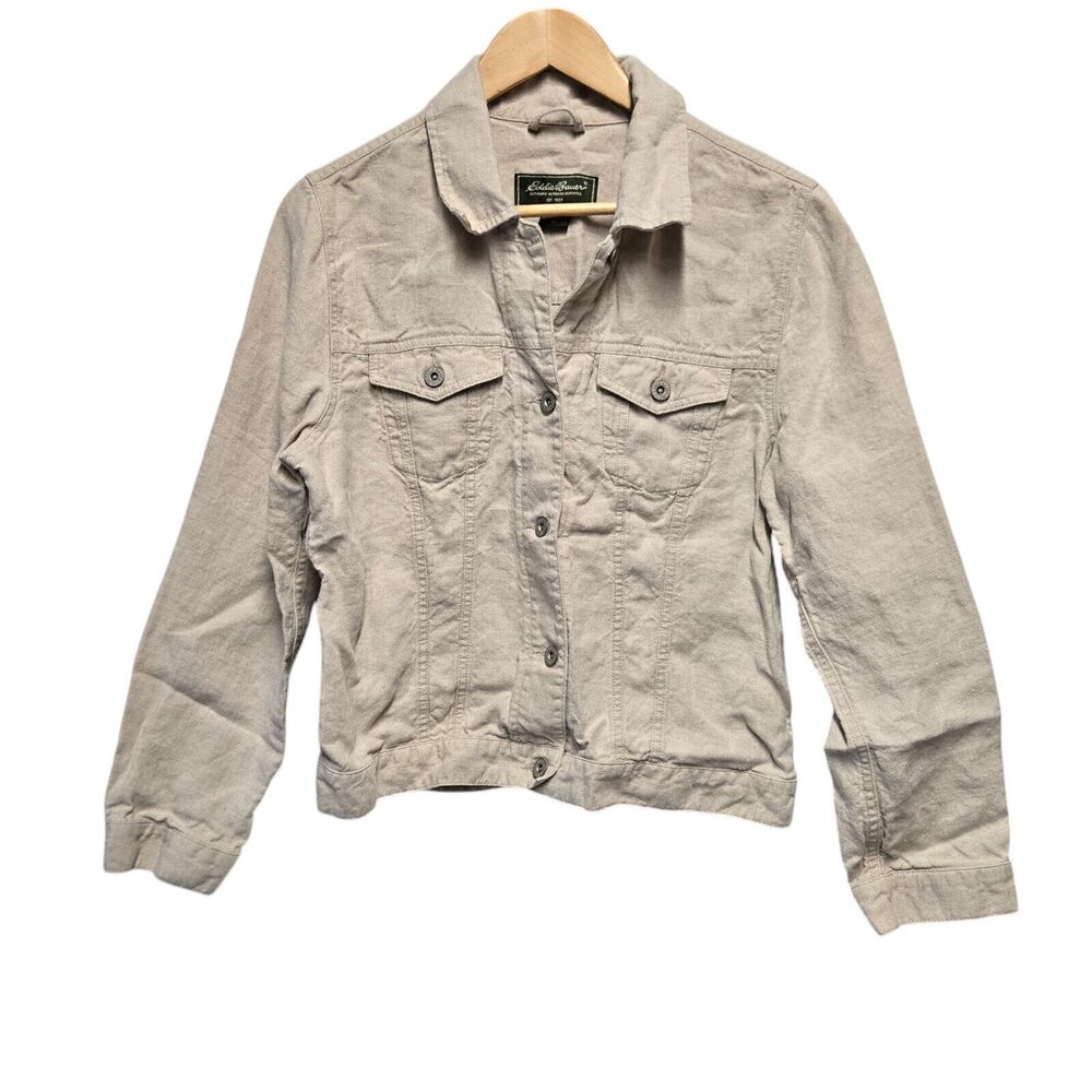 Eddie Bauer Linen Jacket Medium Button Up Lightweight Light‎ Beige/Khaki
